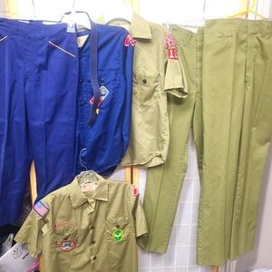 Boy Scout Clothing Uniform 3 Shirts 3 Pants 1 belt LOT, Patches, UNKNOWN SIZES!